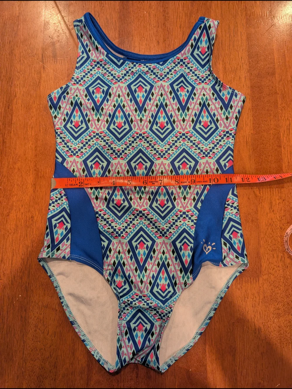 Lot Of 2 Justice Swimsuits One Piece Floral Black & Aqua and Geometric Blue (10)